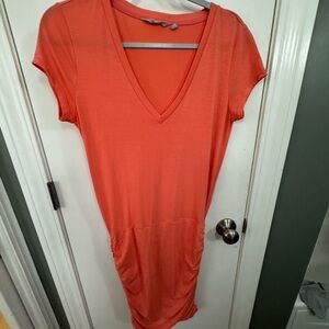 Athleta Orange Ruched Short Sleeve shirt dress